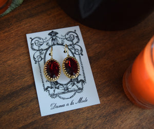 Garnet Swarovski Crown Set Crystal Earrings - Large Oval