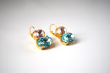 Pink and Aqua Crystal Earrings, 18th Century Style Earrings