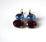 Light Blue and Purple Crystal Earrings, 18th Century Style Earrings