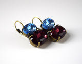 Light Blue and Purple Crystal Earrings, 18th Century Style Earrings