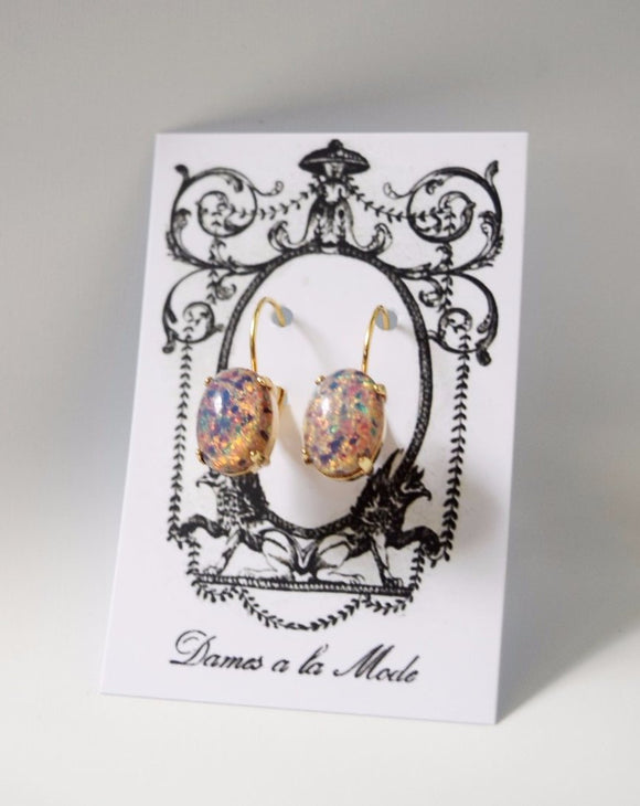 Vintage Glass Opal Earrings - Medium Oval