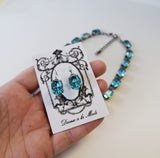 Aquamarine Blue Swarovski Crystal Necklace - Medium Oval Unfoiled