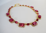 Pink Topaz Halo Necklace - Large Octagon