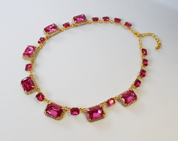 Pink Topaz Halo Necklace - Large Octagon