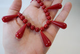 Red "Coral" Teardrop Fringe Necklace