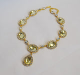 Light Yellow Citrine Halo Necklace - Large Oval with Teardrop