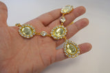 Light Yellow Citrine Halo Necklace - Large Oval with Teardrop