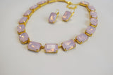 Pink Opal Crystal Collet Necklace - Large Octagon