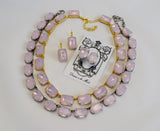 Pink Opal Crystal Collet Necklace - Large Oval