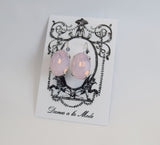 Pink Opal Crystal Earrings - Large Oval