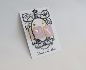 Pink Opal Crystal Earrings - Large Octagon