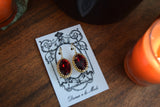 Garnet Swarovski Crown Set Crystal Earrings - Large Oval