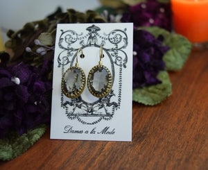 Black Diamond Swarovski Crown Set Crystal Earrings - Large Oval