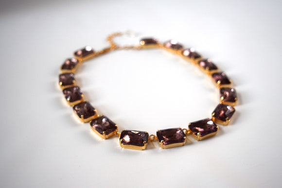 Light Amethyst Purple Collet Necklace - Large Octagon