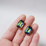 Peacock Blue Crystal Octagon Earrings - Large Octagon