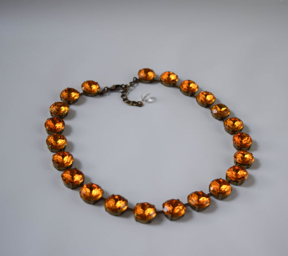 Orange Crystal Riviere Necklace - Medium Round
