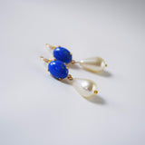 Lapis Lazuli and Pearl Dangle Earrings
