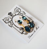 Navy Blue Crystal 2-stone earrings