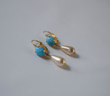 Faux Turquoise and Pearl Dangles - Small Oval