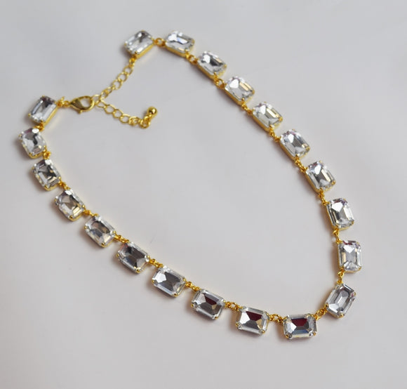 Clear Crystal Swarovski Collet Necklace - Medium Octagon