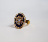 Faux "Enamel" ring with crystal halo - Flower