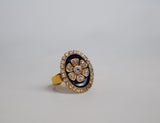 Faux "Enamel" ring with crystal halo - Flower
