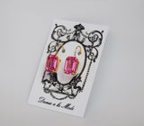 Pink Topaz Swarovski Crystal Earrings - Medium Octagon - ON SALE