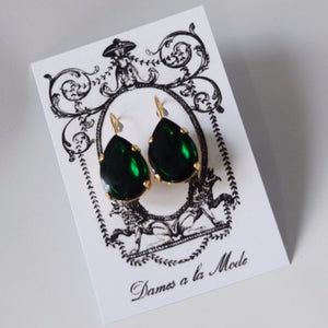 Mirror Back Emerald Crystal Teardrop Earrings