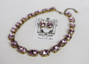 Light Amethyst Swarovski Crystal Collet Necklace - Large Oval