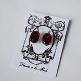 Glass Garnet Crystal Earrings - Medium Oval