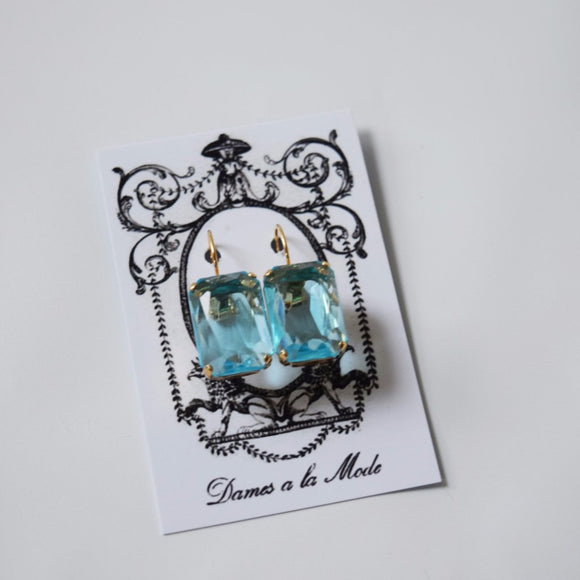 Aquamarine Crystal Earrings - Large Octagon