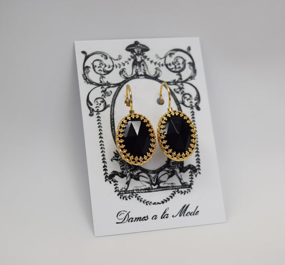 Onyx Black Crown Earrings - Large Oval