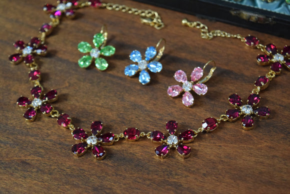 Floral Necklace - Swarovski Teardrop Stones