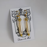 Long Pearl Teardrop Earrings with Golden Beads