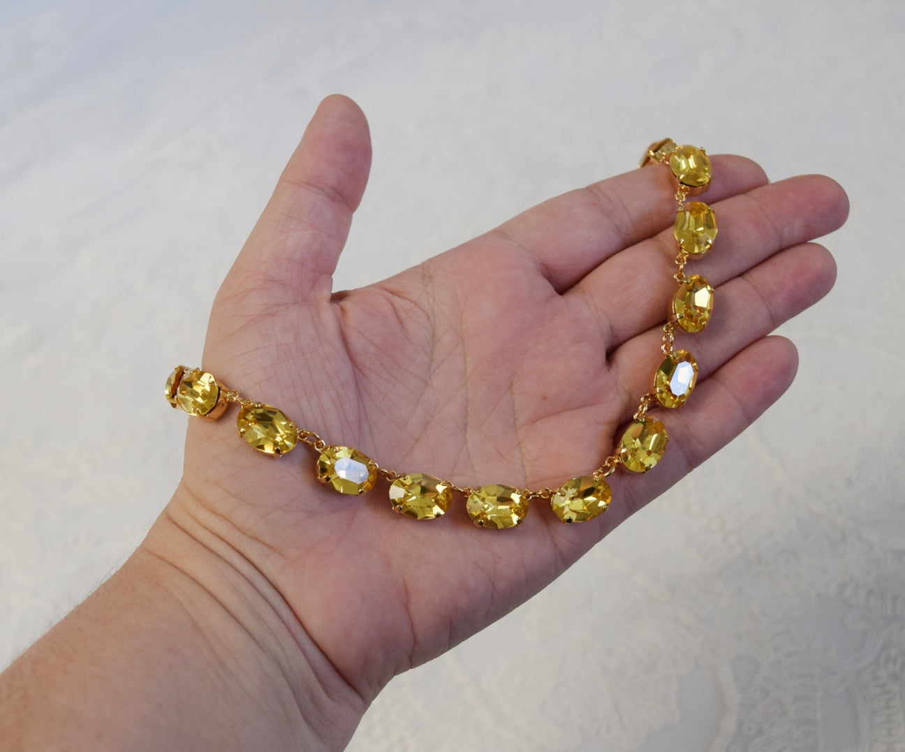 Golden Yellow Swarovski Crystal Necklace Medium Oval Dames a la Mode