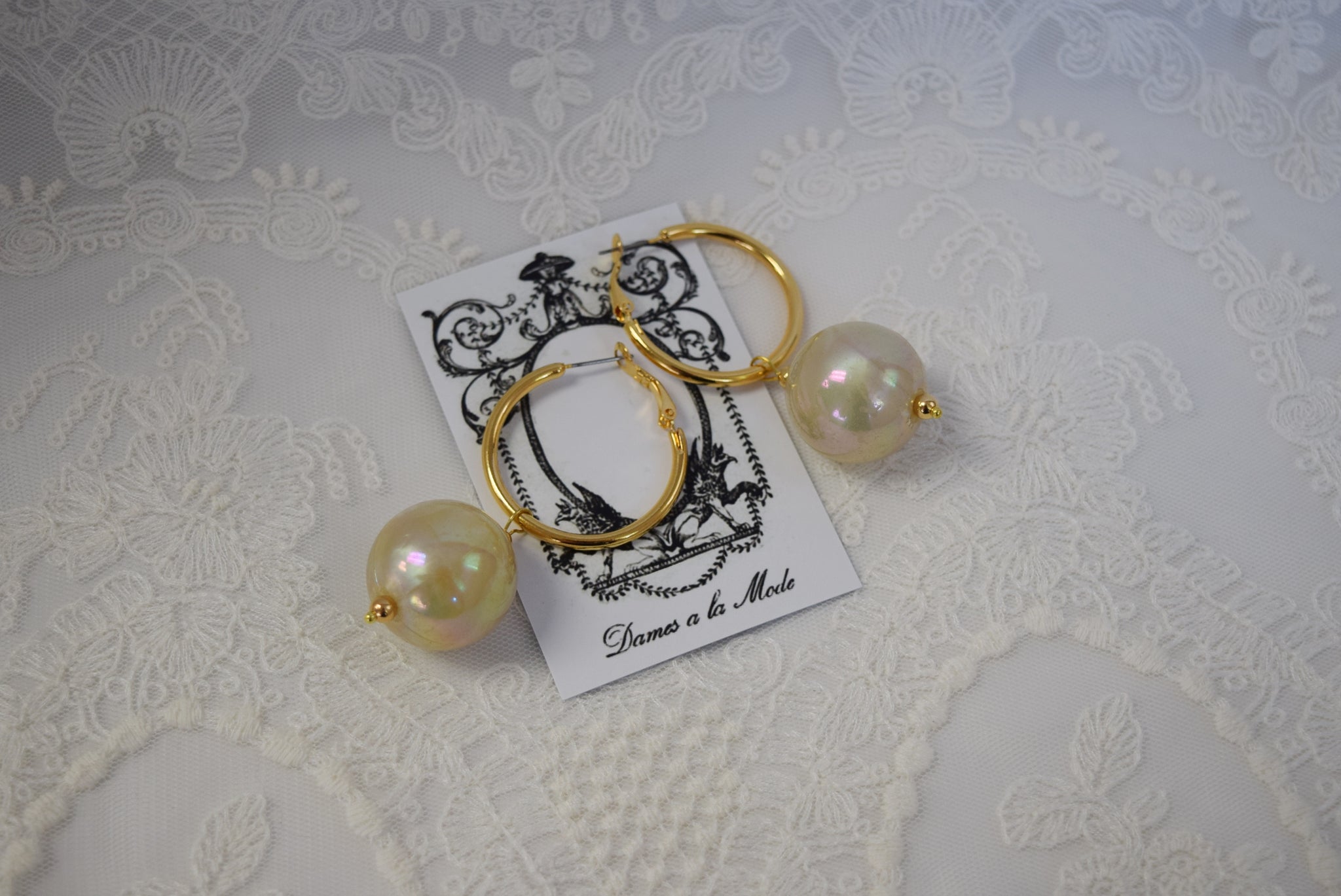 Pearl and Hoop Earrings - Extra Large Round Pearl – Dames a