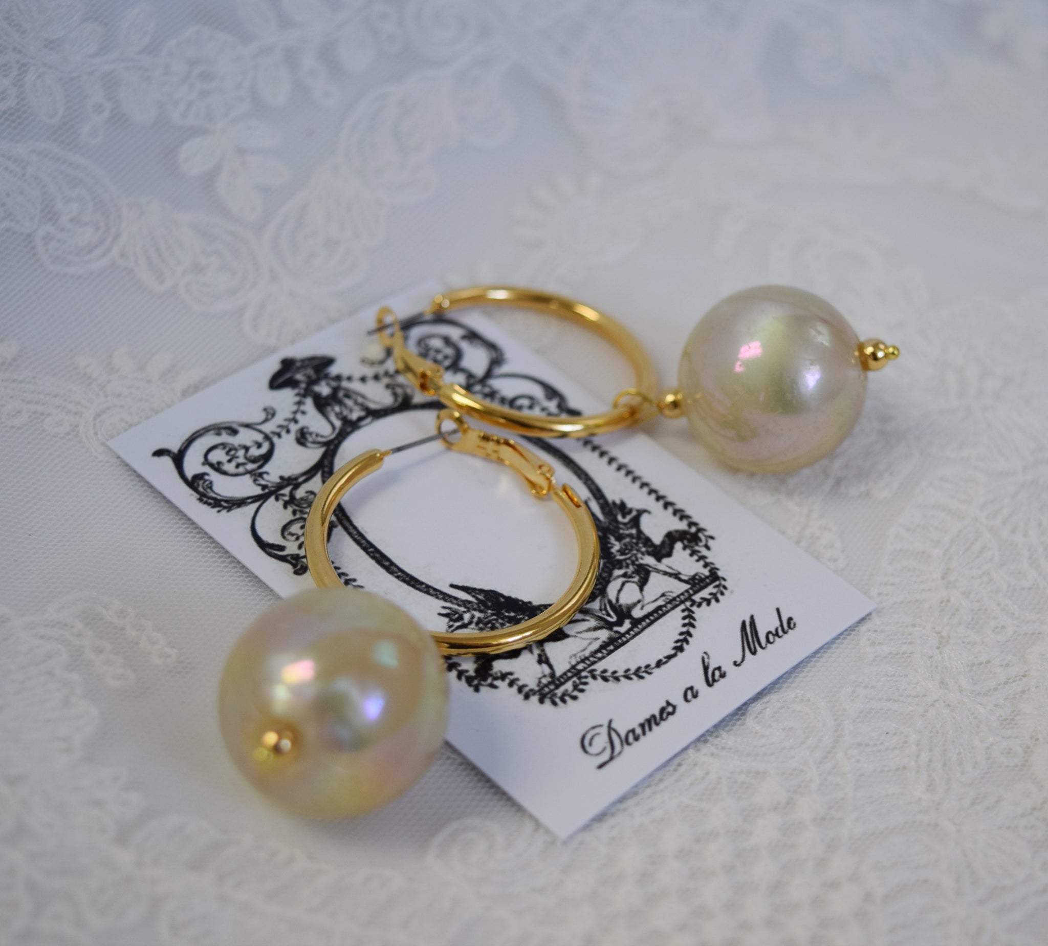 Pearl and Hoop Earrings - Extra Large Round Pearl – Dames a