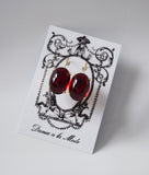 Dark Red Crystal Mirror Earrings - Large Oval