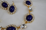 Lapis Blue Halo Necklace - Large Oval