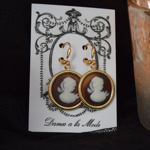Cameo Earrings - Tortoise Shell and White Acrylic