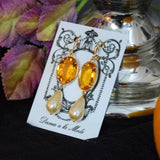 Orange Topaz Swarovski Crystal and Pearl Earrings - Large Oval