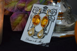 Orange Topaz Swarovski Crystal and Pearl Earrings - Large Oval