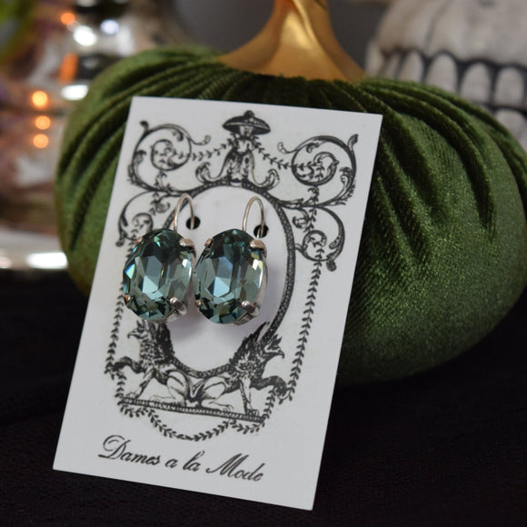 Indian Sapphire Swarovski Crystal Earrings - Large Oval