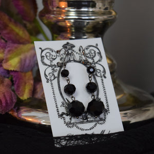 Faceted "Jet" Triple-Ball Dangle Earrings