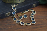 Navy Blue Swarovski Crystal Halo Rivere Necklace - Large Oval