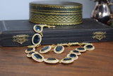 Navy Blue Swarovski Crystal Halo Rivere Necklace - Large Oval