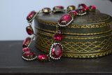Dark Pink Crystal Halo Necklace - Large and medium ovals