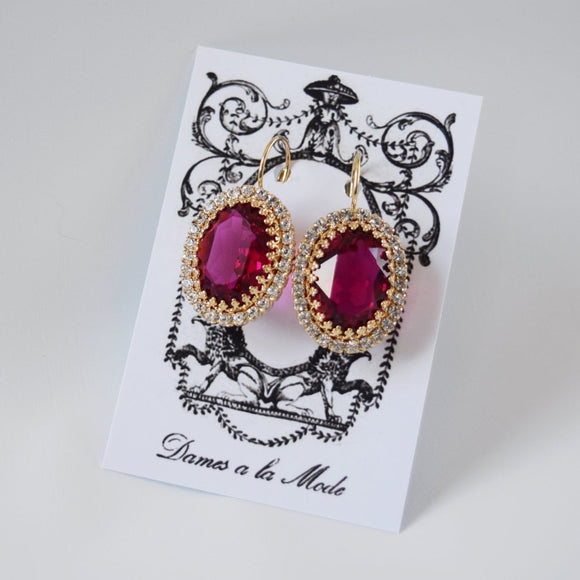 Fuchsia Pink Crystal Halo Earrings