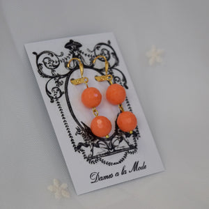 Coral Orange 2-Stone Dangle Bead Earrings