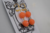 Coral Orange 2-Stone Dangle Bead Earrings